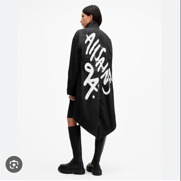 All Saints Jackets & Blazers - NWT AllSaints Black Utility Jacket Back Logo Graphic Print